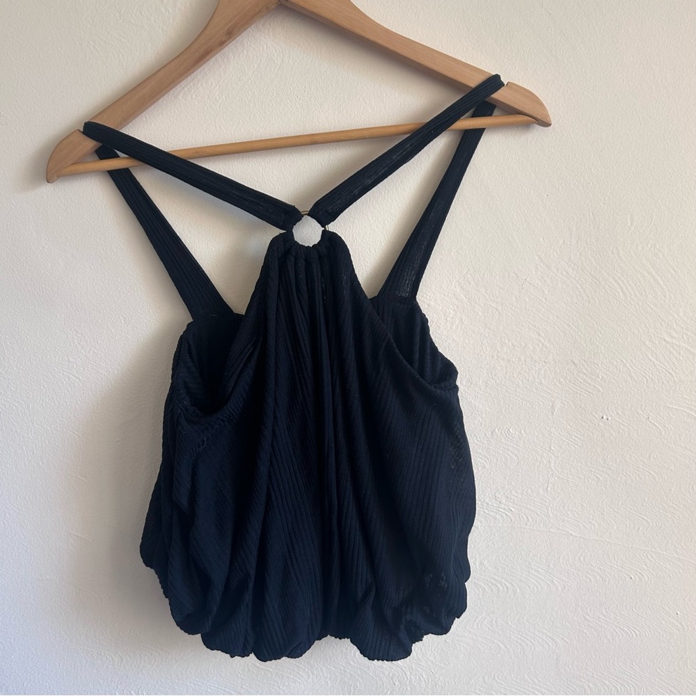 Free People Just A Fling Ribbed Halter Ring Blouson Tank Top - S